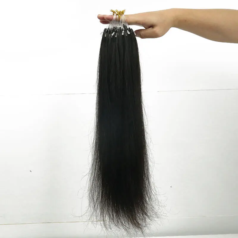 Eseewigs Straight Hair 100%Human Hair Brazilian Remy Micro Loop Hair Extensions For Black  Women Human Hair1B#color