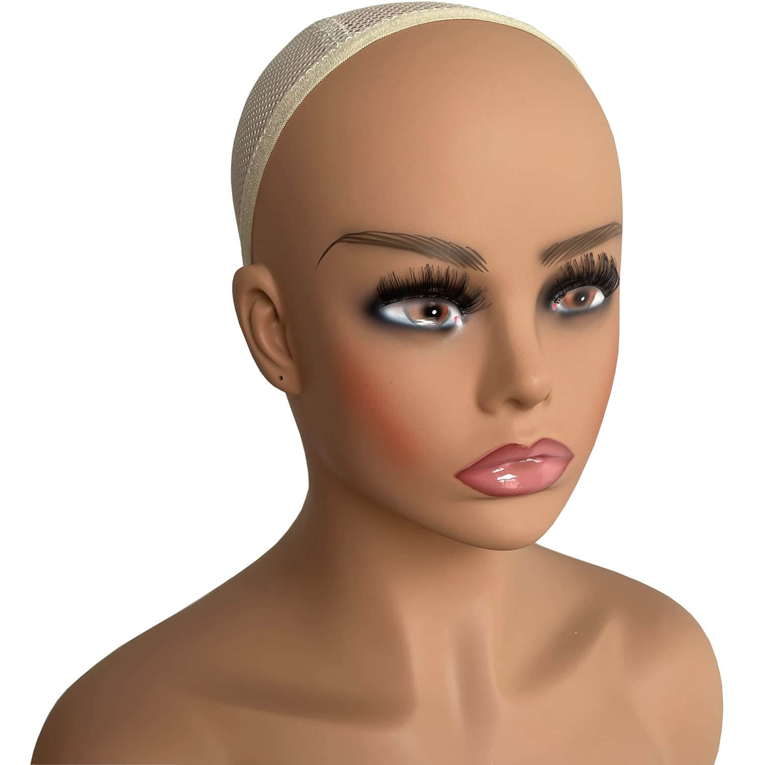 Realistic Female PVC Mannequin Head With Face and Shoulders Display