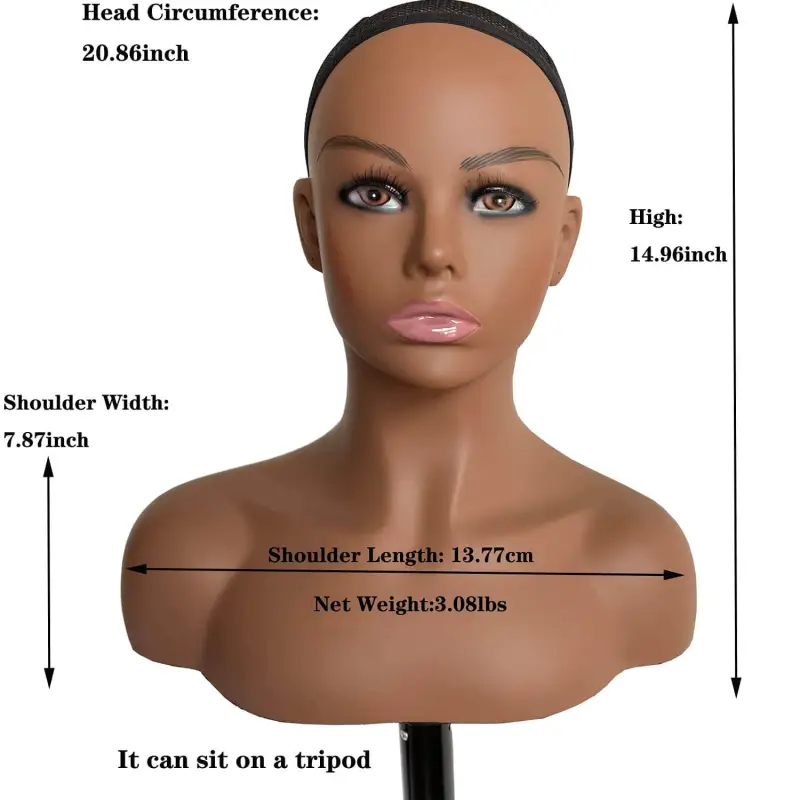 Mannequin Realistic Female PVC Manikin Head with Shoulders Display Realistic Mannequin Head Bust Wig Head Stand for Wigs Earrings Hat Sunglassess