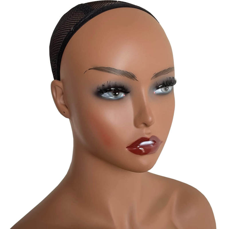 Realistic Female PVC Mannequin Head With Face and Shoulders Display Manikin Head Bust for Wigs,Makeup,Hats,Sunglasses Beauty Accessories