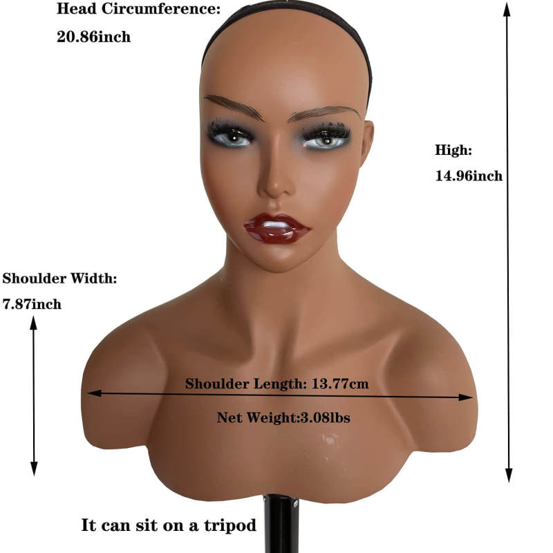 Realistic Female PVC Mannequin Head With Face and Shoulders Display Manikin Head Bust for Wigs,Makeup,Hats,Sunglasses Beauty Accessories