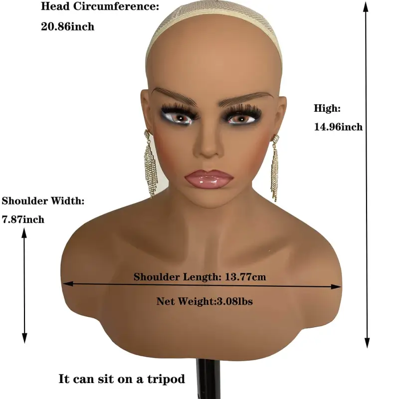 Mannequin Realistic Female PVC Manikin Head with Shoulders Display Realistic Mannequin Head Bust Wig Head Stand for Wigs Earrings Hat Sunglassess