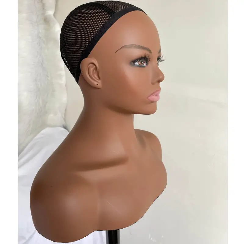 Mannequin Realistic Female PVC Manikin Head with Shoulders Display Realistic Mannequin Head Bust Wig Head Stand for Wigs Earrings Hat Sunglassess