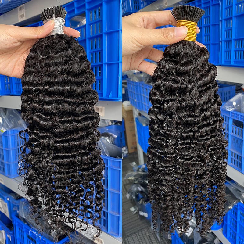 3B 3C Afro Kinky Curly Human Hair Brazilian Virgin Hair I Tip Microlinks Extensions Hair Bulk Natural Black Color For Women