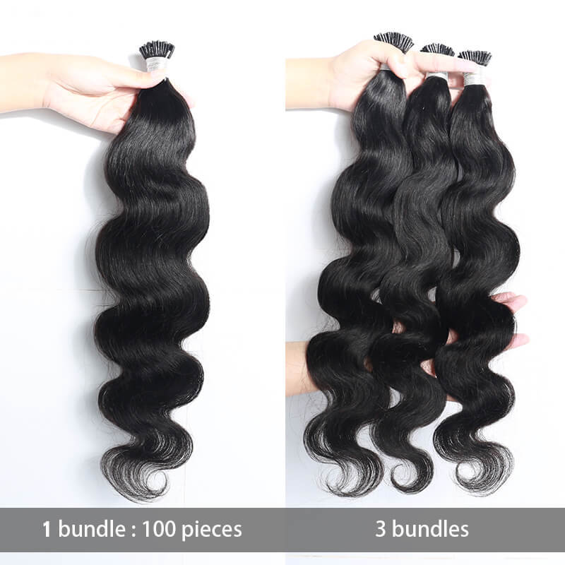 Body Wave I Tip Microlinks Human Hair Extensions For Women Natural Black 8-30 Inches 3 Bundles Brazilian Virgin Bulk Hair