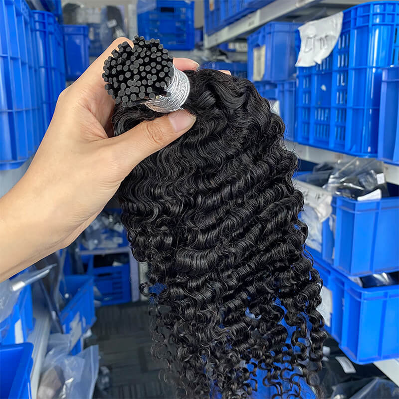 3B 3C Afro Kinky Curly Human Hair Brazilian Virgin Hair I Tip Microlinks Extensions Hair Bulk Natural Black Color For Women