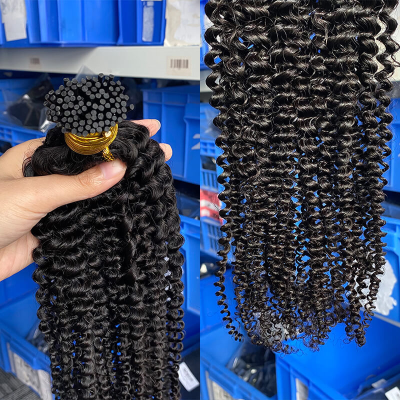 3C 4A Kinky Curly I Tip Microlinks Human Hair Extensions Mongolian Virgin Hair Extension Bulk Hair Natural Black Color For Women