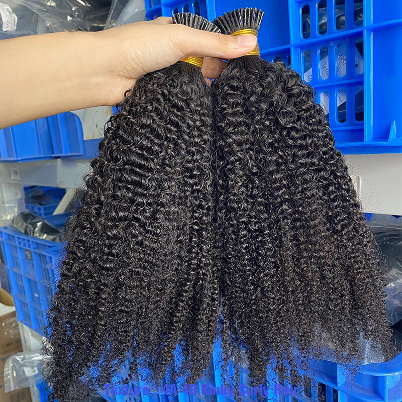 4A 4B Afro Kinky Curly I Tip Microlinks Brazilian Virgin Human Hair Extensions I Tips Bulk Hair Natural Black Color For Women