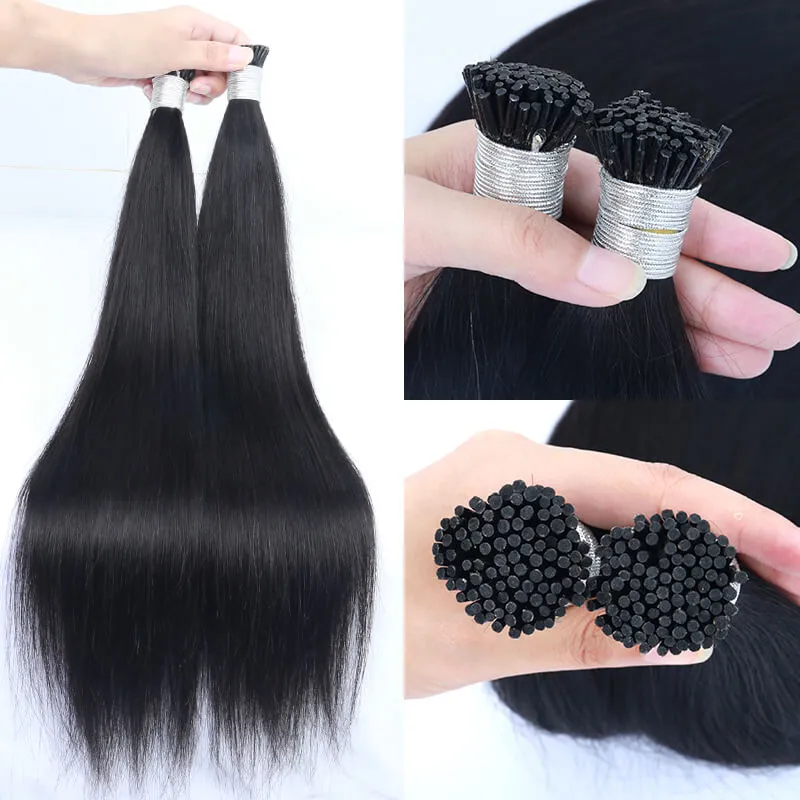 Microlink Hair Extensions Human Hair Extension I Tip Hair Extensions For Women Natural Black Brazilian Straight Virgin Bulk Hair