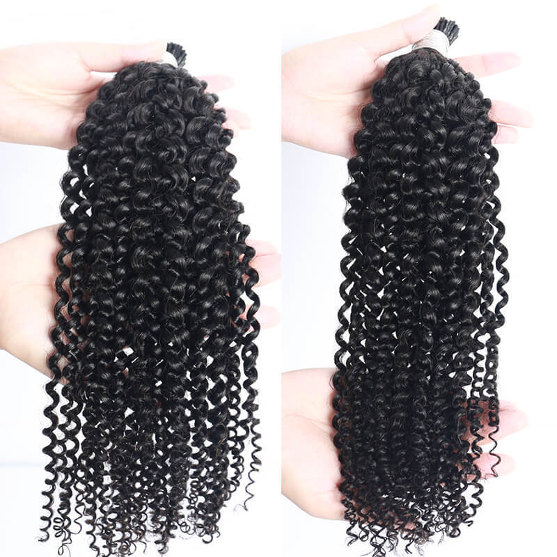 3C 4A Kinky Curly I Tip Microlinks Human Hair Extensions Mongolian Virgin Hair Extension Bulk Hair Natural Black Color For Women