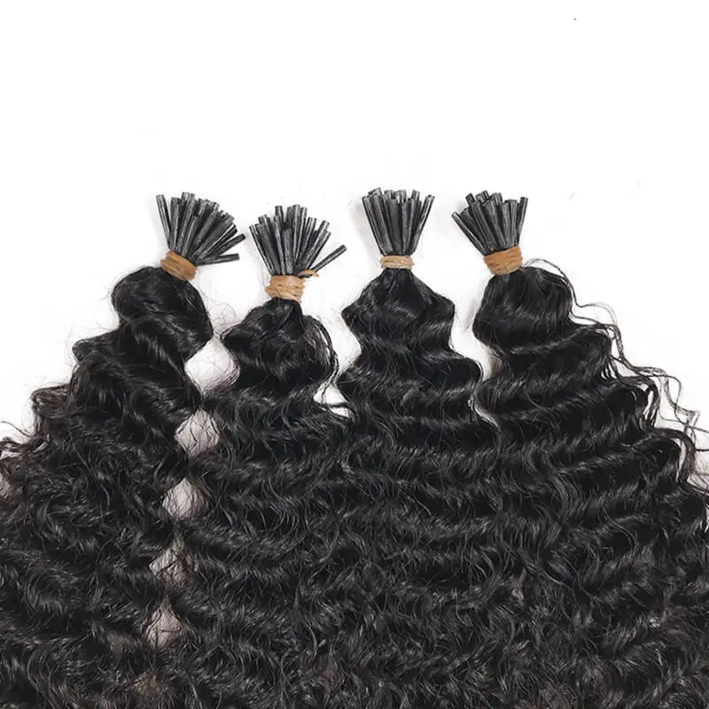 Curly Human Hair I Tip Microlinks Brazilian Virgin Hair Extensions Natural Black Color Hair Bulk For Women 1&2&3 Bundles