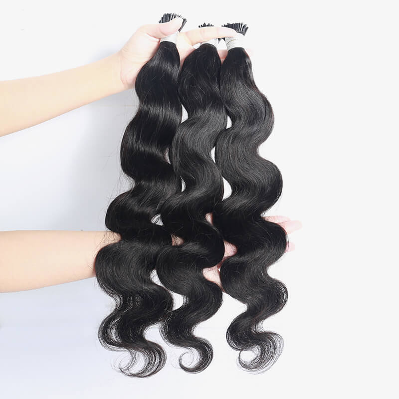 Body Wave I Tip Microlinks Human Hair Extensions For Women Natural Black 8-30 Inches 3 Bundles Brazilian Virgin Bulk Hair