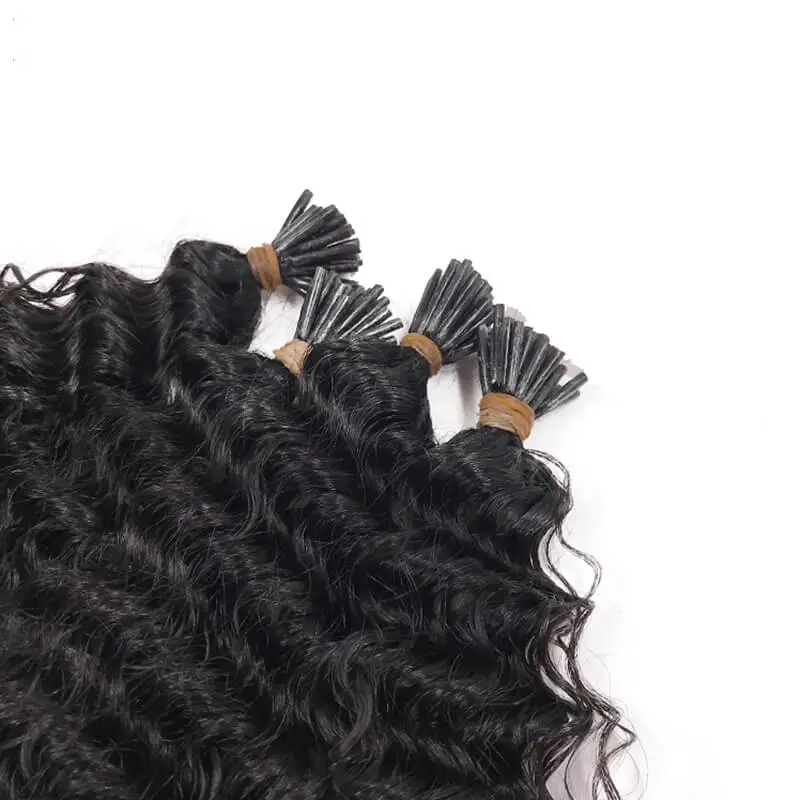 Curly Human Hair I Tip Microlinks Brazilian Virgin Hair Extensions Natural Black Color Hair Bulk For Women 1&2&3 Bundles