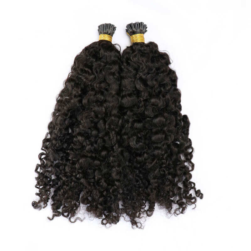 3B 3C Afro Kinky Curly Human Hair Brazilian Virgin Hair I Tip Microlinks Extensions Hair Bulk Natural Black Color For Women