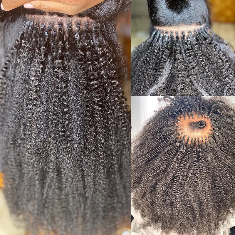 Afro Kinky Curly Human Hair 4B 4C I Tips Microlinks Brazilian Virgin Hair Extensions Hair Bulk Knots Black Color For Women
