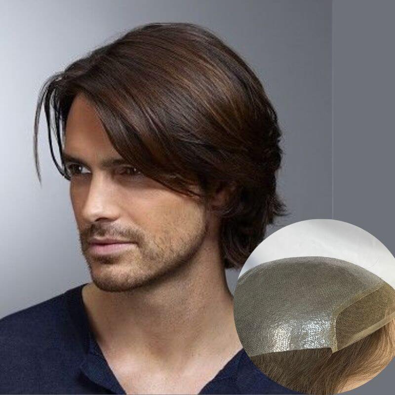 Toupee for Men Human Hair Swiss Lace Front Natural Hairline Hair Pieces Thin Skin PU V-looped Men's Hair Replacement System 10x8