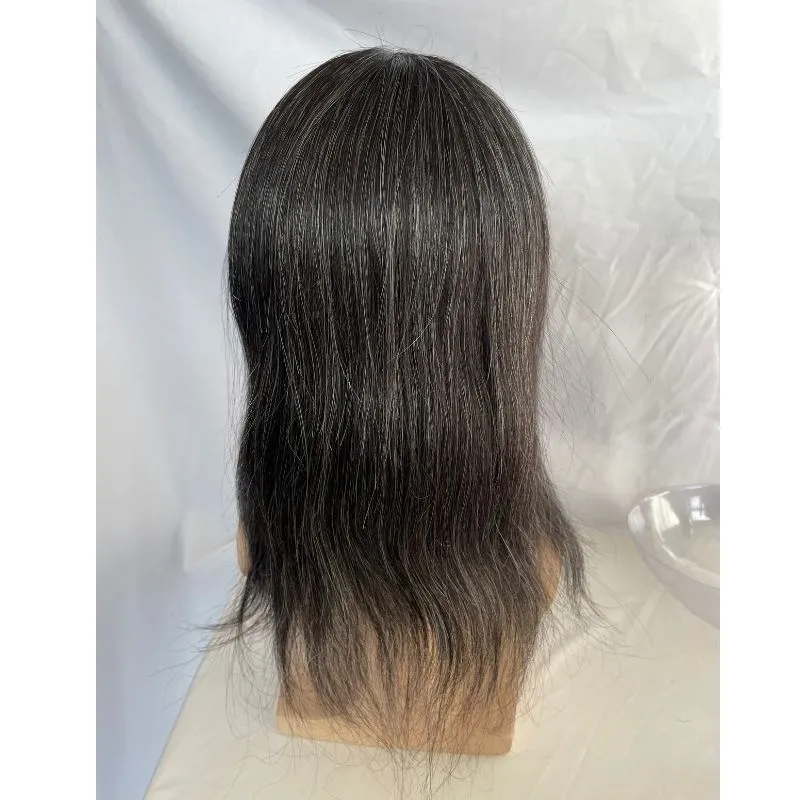 Toupee For Men Hair Replacement PU Base With Frontal Swiss Lace Net Human Hair Mixed 20% Chemical Fiber Gray Hair 10x8 Make natural front hairline