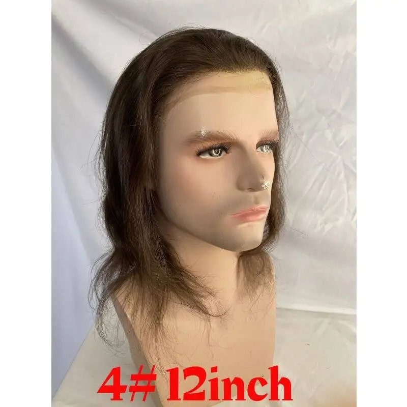 Eseewigs 12" Long Hair Men's Toupee 100% Virgin Human Hair Replacement System for Men 10"x8" Base Size 1B Color Toupee For Men