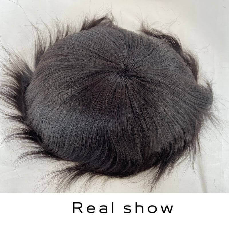 Front Lace Mens Toupee Hair Replacement System Real Human hair 1B#  Natural Color