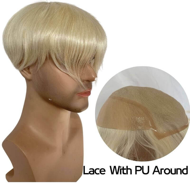 Front Lace Mens Toupee Hair Replacement System Real Human hair White Color