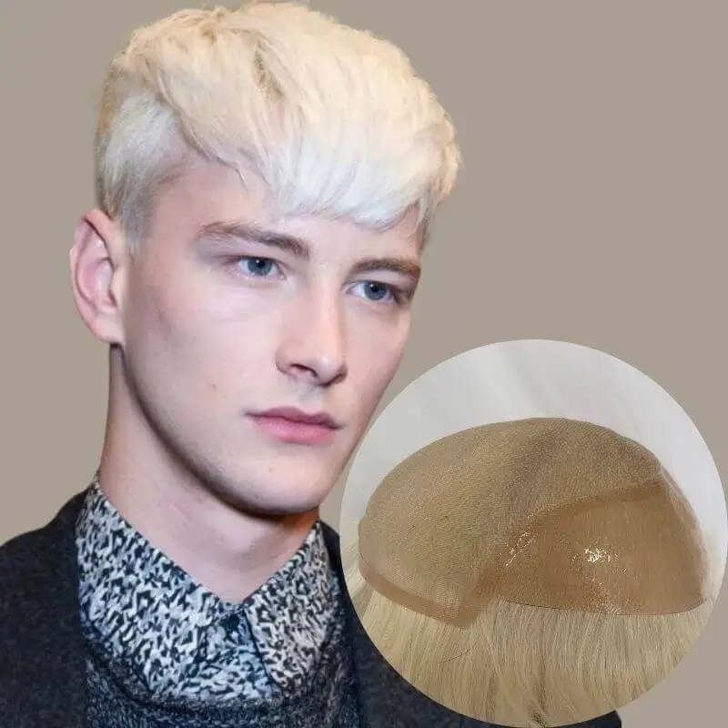 Front Lace Mens Toupee Hair Replacement System Real Human hair White Color