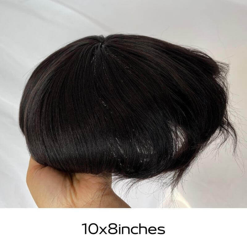 Front Lace Mens Toupee Hair Replacement System Real Human hair 1B#  Natural Color
