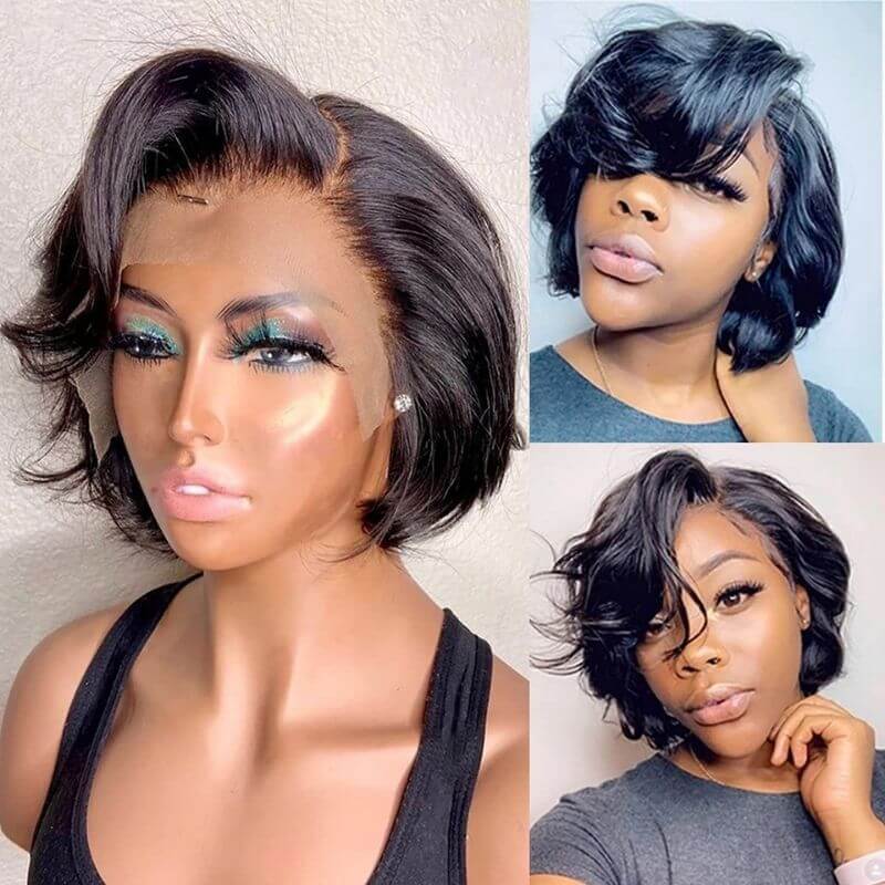 Short Pixie Cut Wig Transparent Lace Human Hair Wigs For Women Straight Frontal Wig Side Part Bob Wig  J Part Wigs