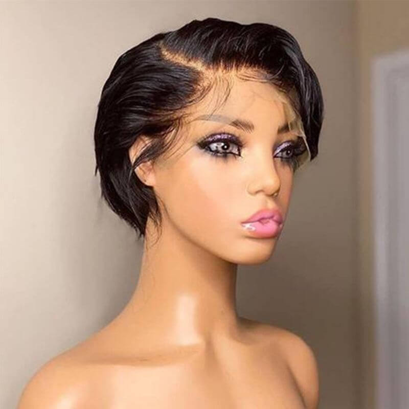 Short Pixie Cut Wig Transparent Lace Human Hair Wigs For Women Straight Frontal Wig Side Part Bob Wig  J Part Wigs