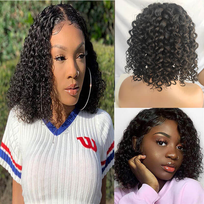 Short Bob Wigs 4x4 Lace Closure Wigs Brazilian Curly Wave Lace Front Wigs Human Hair Curly Bob Wigs For Black Women150%Density1B