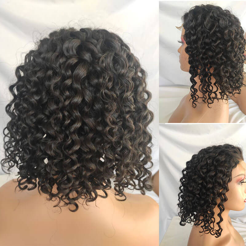 Short Bob Wigs 4x4 Lace Closure Wigs Brazilian Curly Wave Lace Front Wigs Human Hair Curly Bob Wigs For Black Women150%Density1B
