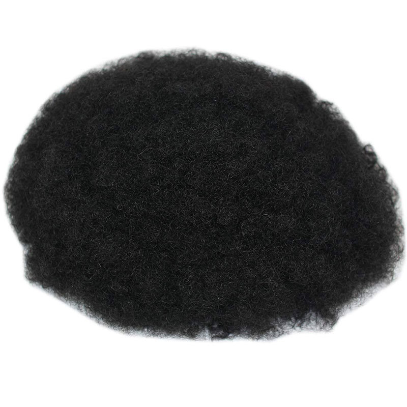 Full Lace Mens Toupee Hair Replacement System Afro Curly Human Hair Pure White Hair 10x8inch