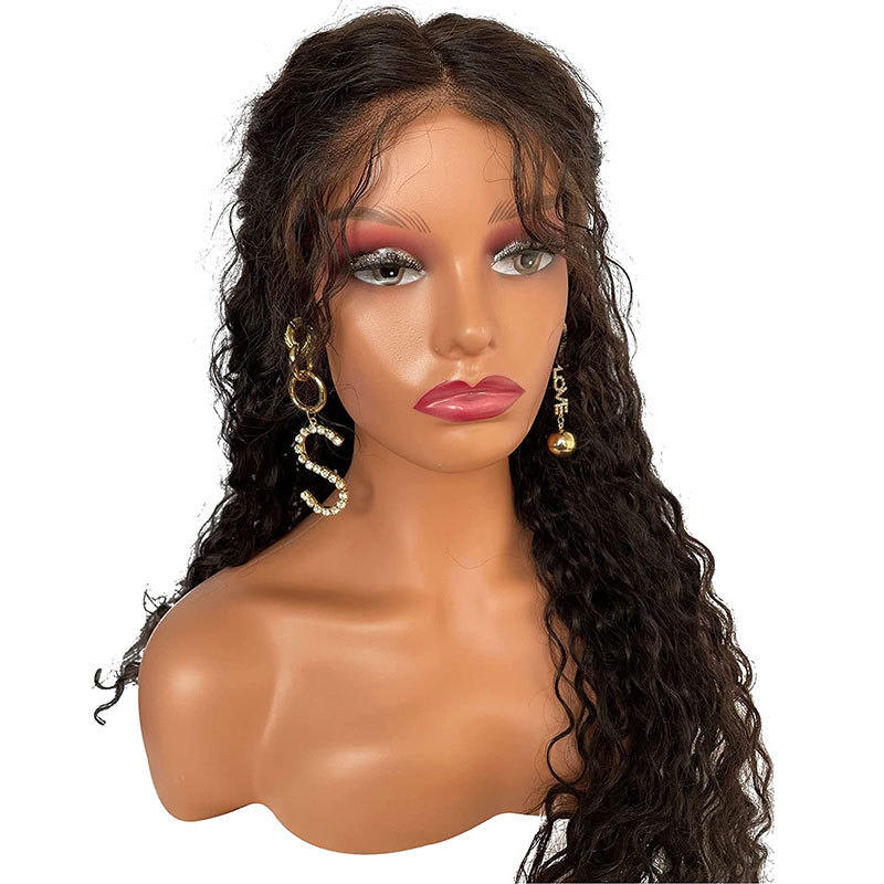 Mannequin Head with Shoulder Manikin PVC Head Bust Wig Head Stand with Makeup for Wigs Necklace Earrings Makeup,Hat Dark Brown