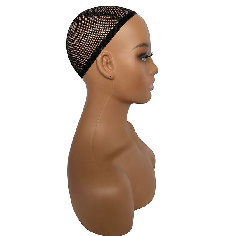 Mannequin Head with Shoulder Manikin PVC Head Bust Wig Head Stand with Makeup for Wigs Necklace Earrings Makeup,Hat Dark Brown