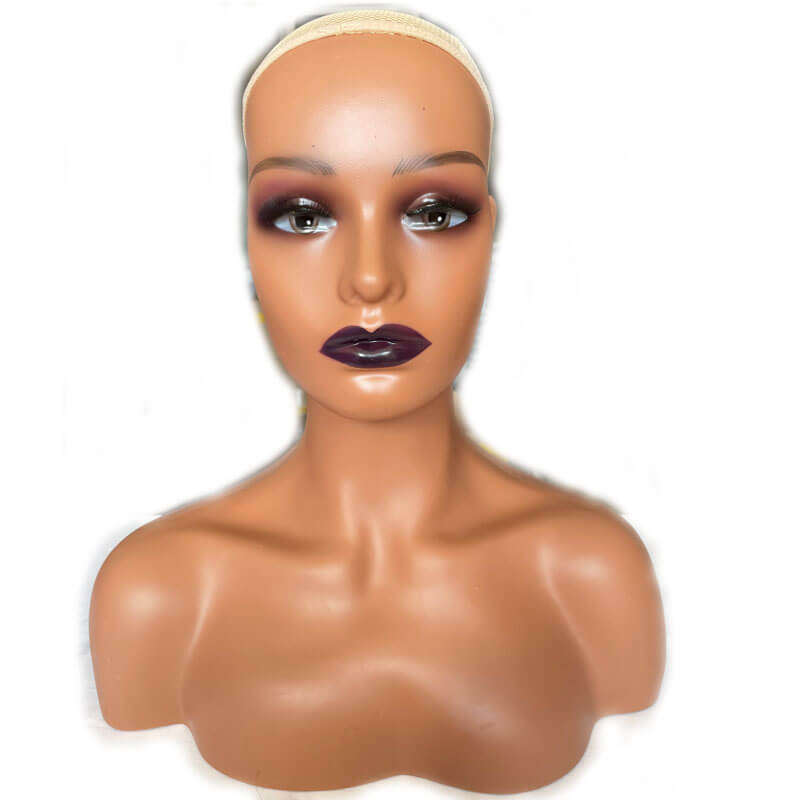 Mannequin Realistic Mannequin Head with Shoulders Plastic Black Lips mannequin Heads for Wigs Earrings Hat Sunglassess Display