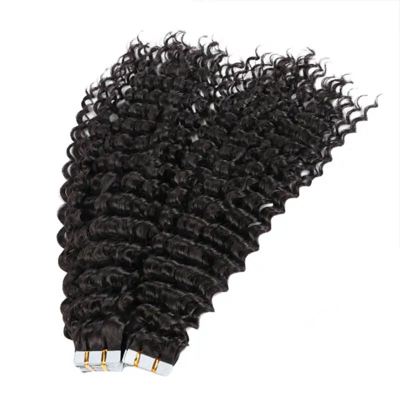 Tape Hair Extensions Deep Wave Real Human Hiar Virgin Brazilian Hair Tape In Hair  Adhesive For Black Woman