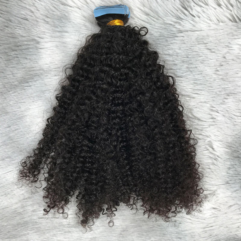 Hair Extensions  Kinky Curly Tape In Human Skin Weft Adhesive Invisible Brazilian Natural Black Hair