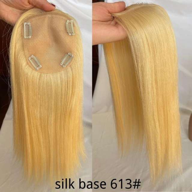 4.7x5inch 16inches Length Skin Topper Real Human Hair 4 Clips In Hair Topper Virgin Hairpiece 613# Color For Women