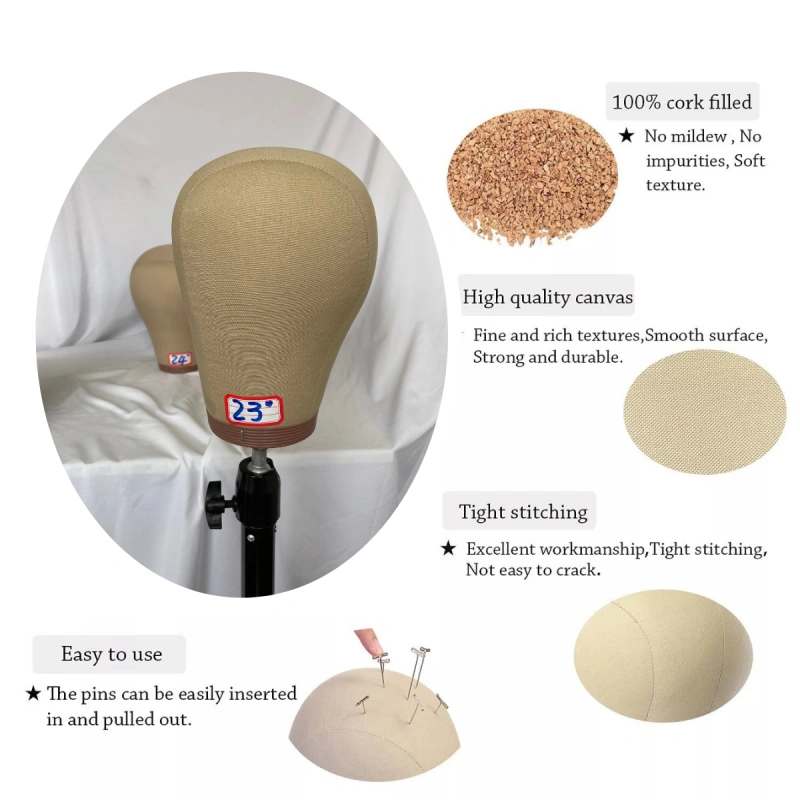 21''-24''Wig Head Cork Canvas Block Head Mannequin Head for Making Wigs Training-Display