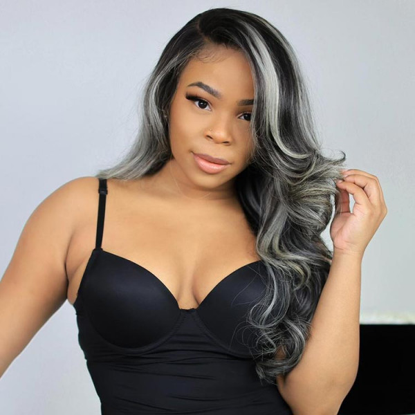 Original Platinum Blonde Skunk Stripe Wigs Human Virgin Hair Hairstyle Wig Highlights Straight Mixed Lace Front Wig For Black Woman