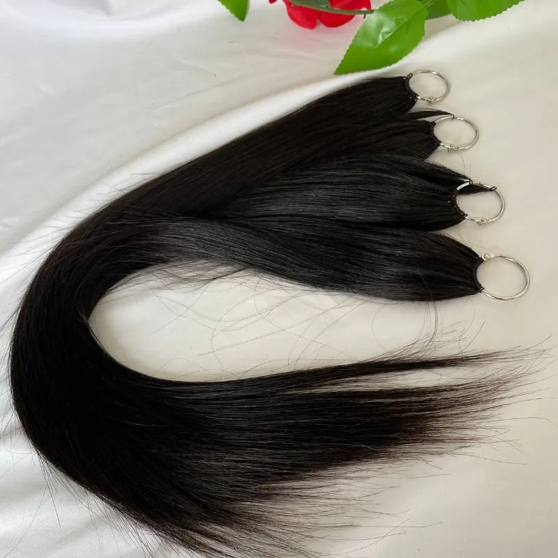 Feather Line Hair Extensions 100% Human Hair Natural Brazilian Human Hair Full Head Professional Hair Feathers 1B# Straight hair