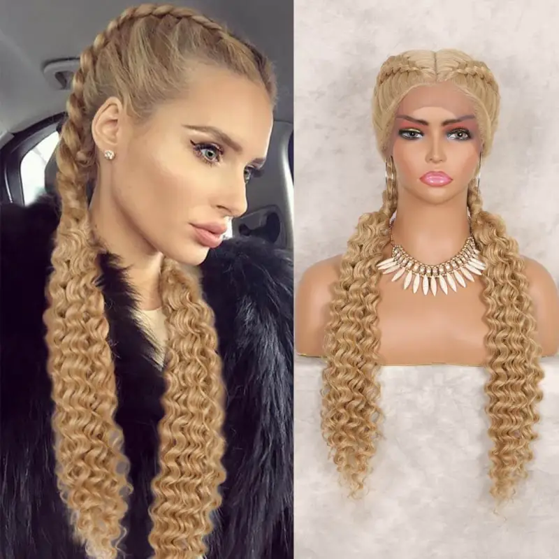 French Style Romance Braided Wigs for Black Women Swiss Lace Front Braided Wigs 28Inches with Baby Hair Synthetic Natural Looking Black Cornrow Braide