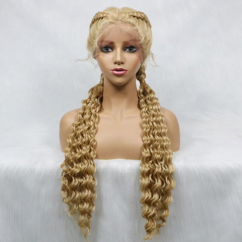 French Style Romance Braided Wigs for Black Women Swiss Lace Front Braided Wigs 28Inches with Baby Hair Synthetic Natural Looking Black Cornrow Braide