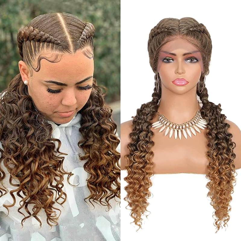 French Style Romance Braided Wigs for Black Women Swiss Lace Front Braided Wigs 28Inches with Baby Hair Synthetic Natural Looking Black Cornrow Braide