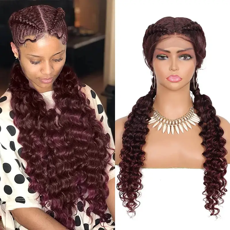 French Style Romance Braided Wigs for Black Women Swiss Lace Front Braided Wigs 28Inches with Baby Hair Synthetic Natural Looking Black Cornrow Braide