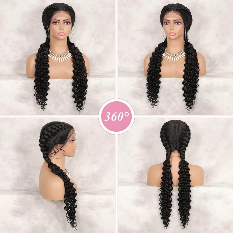 French Style Romance Braided Wigs for Black Women Swiss Lace Front Braided Wigs 28Inches with Baby Hair Synthetic Natural Looking Black Cornrow Braide