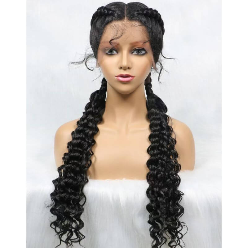 French Style Romance Braided Wigs for Black Women Swiss Lace Front Braided Wigs 28Inches with Baby Hair Synthetic Natural Looking Black Cornrow Braide