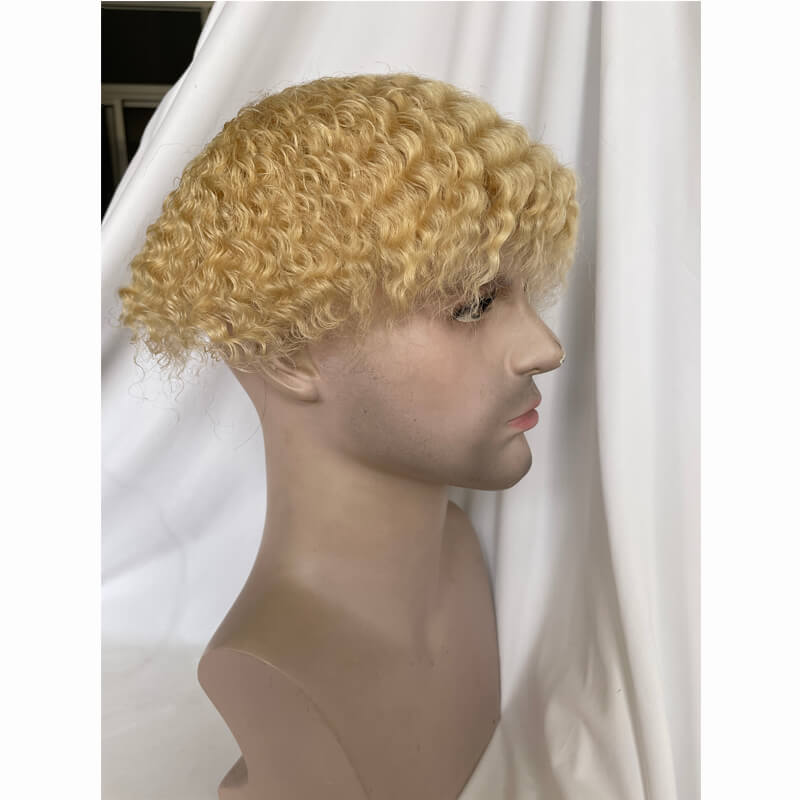 Full Swiss Lace Afro Curly 613# Men's Toupee Hair System Color African ...