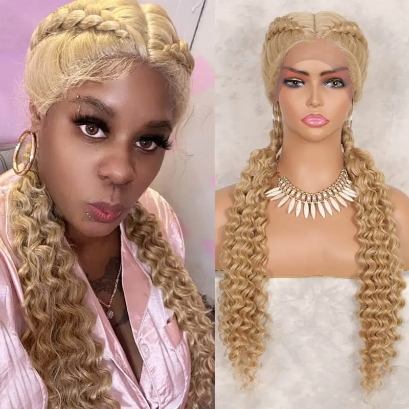 French Style Romance Braided Wigs for Black Women Swiss Lace Front Braided Wigs 28Inches with Baby Hair Synthetic Natural Looking Black Cornrow Braide