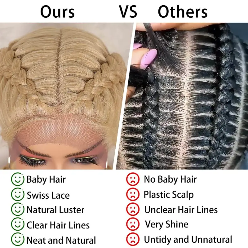 French Style Romance Braided Wigs for Black Women Swiss Lace Front Braided Wigs 28Inches with Baby Hair Synthetic Natural Looking Black Cornrow Braide