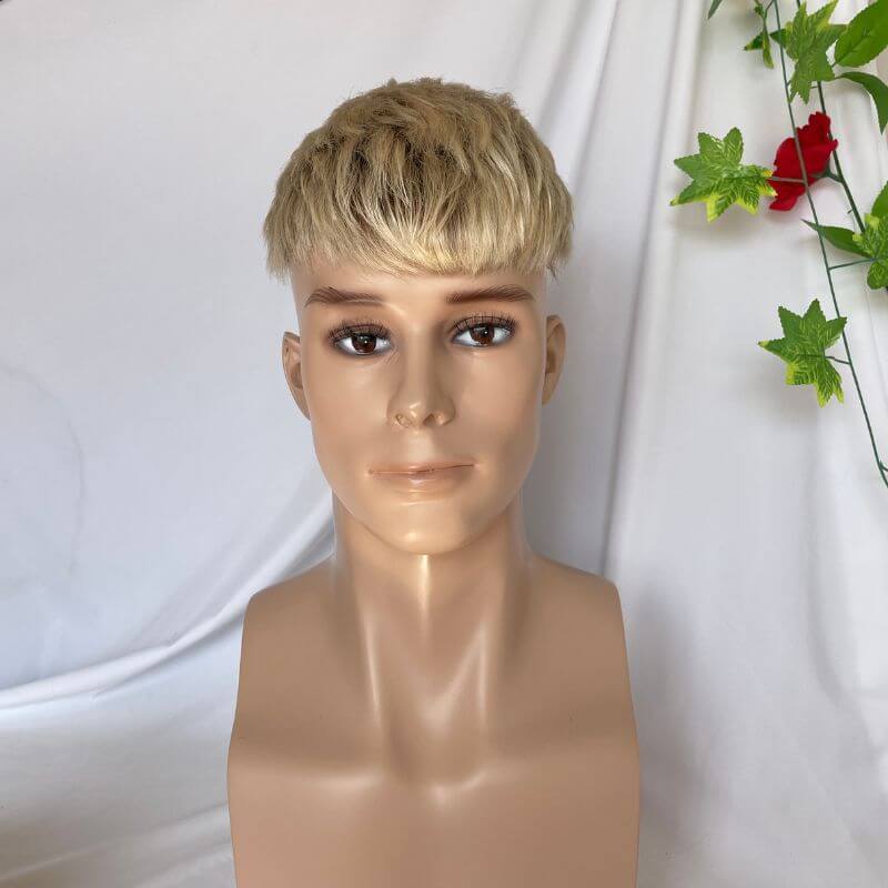 Ombre 60# Color Men`s Toupee 3inch Cut Short Hairstyle Men Wig Free Style 10x8 inch Swiss Lace Thin Skin For Men In Stock